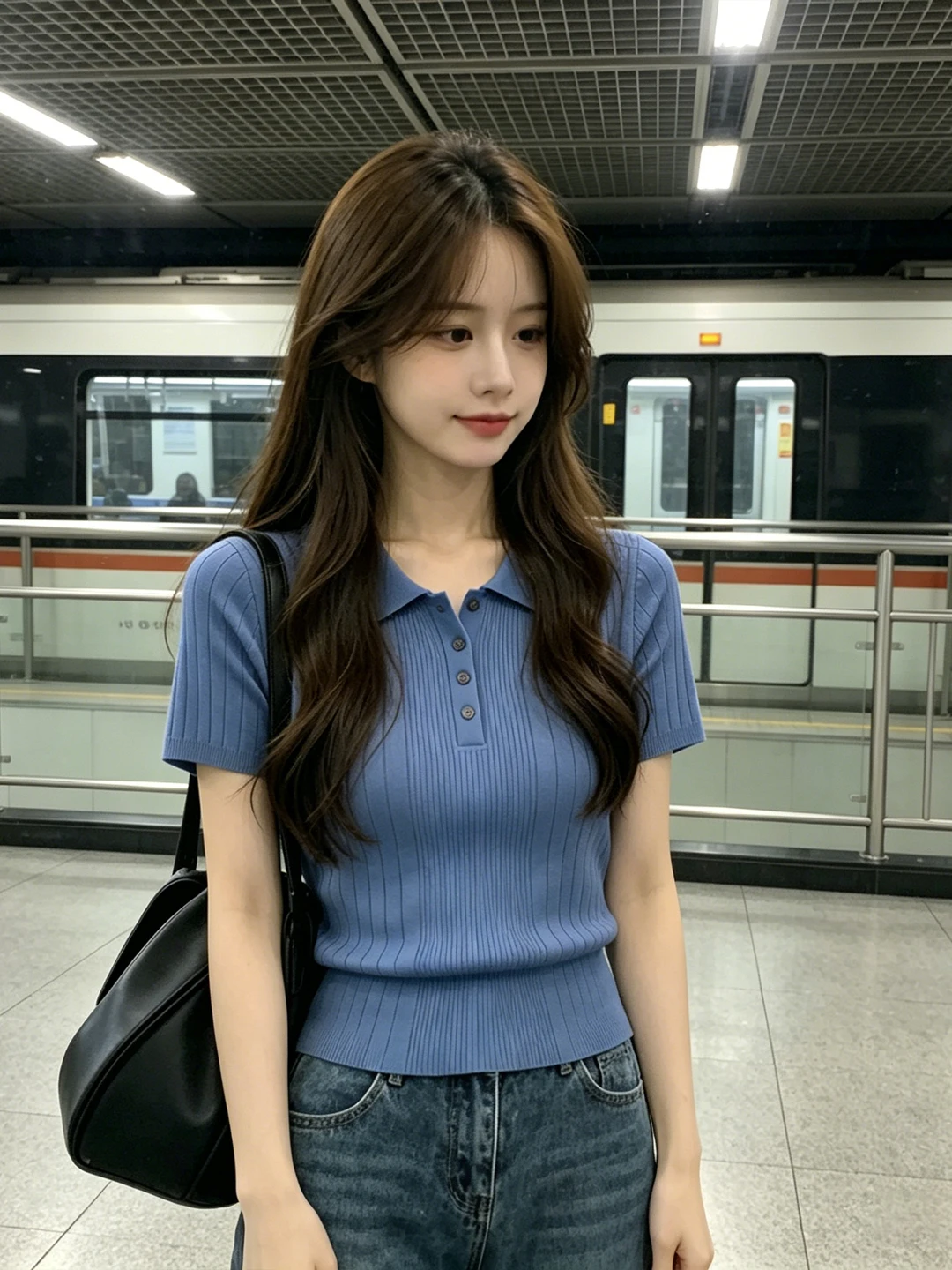Elegant Blue  Neck Short Sleeve Knitted T-Shirt Women's Slim Fit Summer Simple Elegance Small Top Korean Style Commute