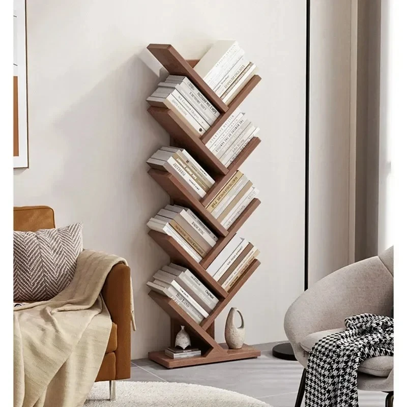 Tree-shaped Solid Wood Bookcase for Living Room Modern Creative Corner Shelf Light Luxury Personality Bookcases for Bedroom