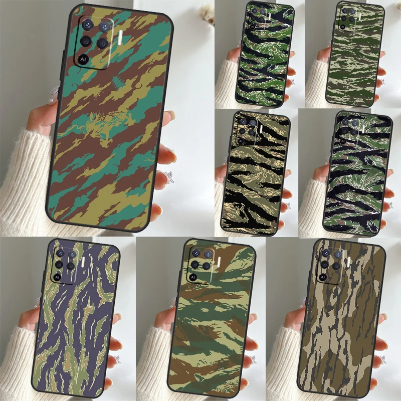 Humor Tiger Stripe Camo Camouflage Case For OPPO A52 A72 A92 A5 A9 A31 A53s A15 A16 A17 A57 A77 A76 A96 A91 A54 A74 A94 Cover