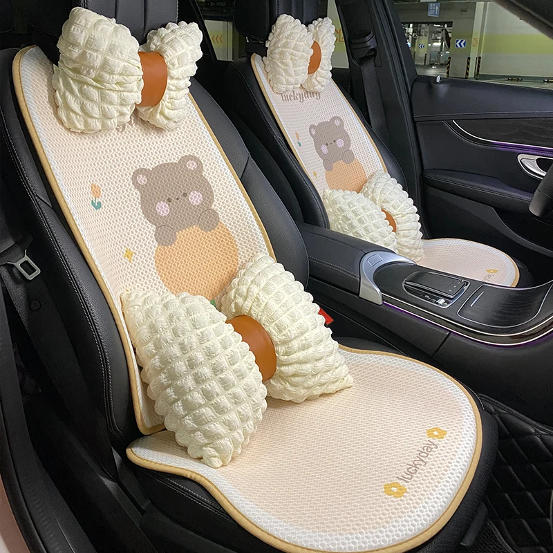 New  Four Seasons Universal 3D Breathable Mesh Five Seat  Cartoon Tulip Bear Rabbit  Protective Car Seat Cushion Cover