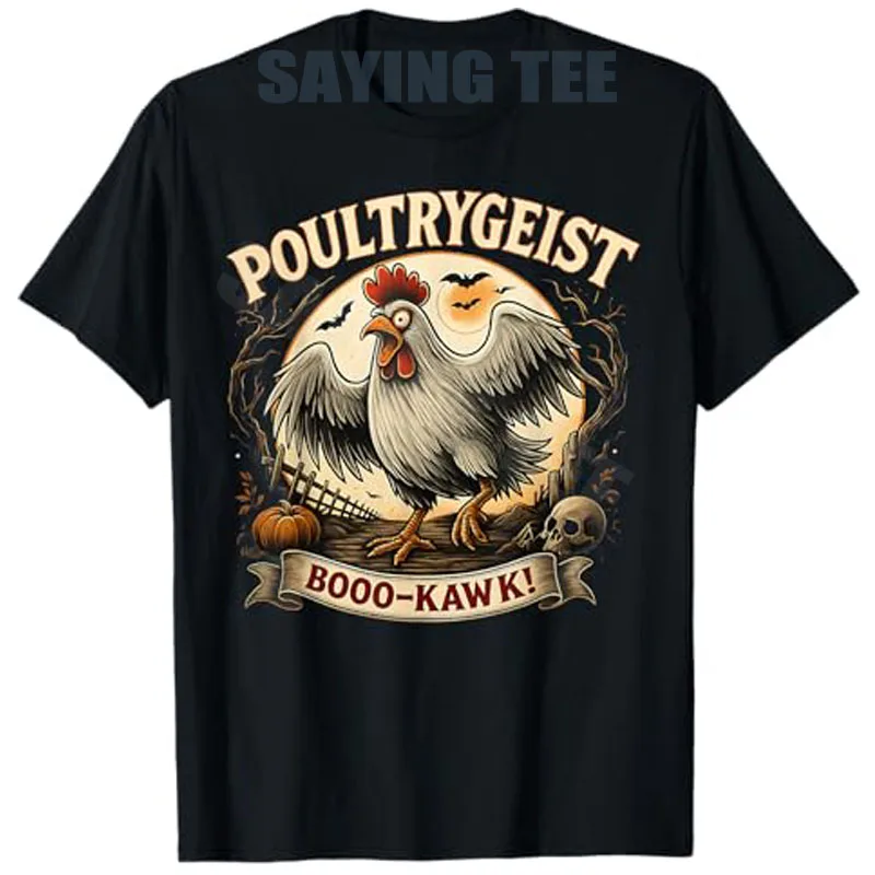 

Funny Chicken Halloween Spooky Chicken Poultrygeist Parade T-Shirt Humorous Farmer Y2k Design Graphic Outfit Short Sleeve Tees