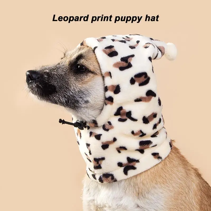 Dog Winter Hat Dog Snood Dog Ear Warmer Leopard Print Puppy Hat Cute Drawstring Pet Snood Thermal Ear Warmer Hat Pet Supplies