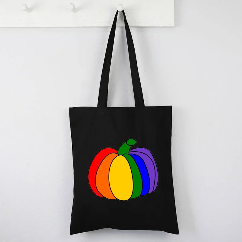 

Pride Pumpkin Canvas Tote Bag Halloween Pumpkin Party Cute Bags Reusable Mama Fashion Custom Shopping Bags Casual New