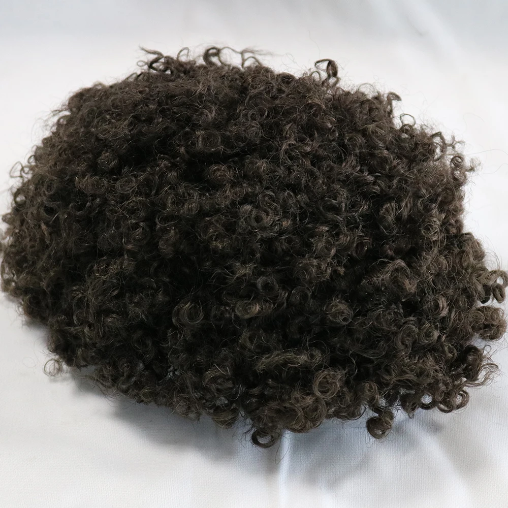 8Mm Afro Krullend Natuurlijke Haarlijn Toupetje Duurzame Huid Full Pu Menselijk Haar Afro Amerikaanse Pruik Systeem Heren Prothese Haarstuk