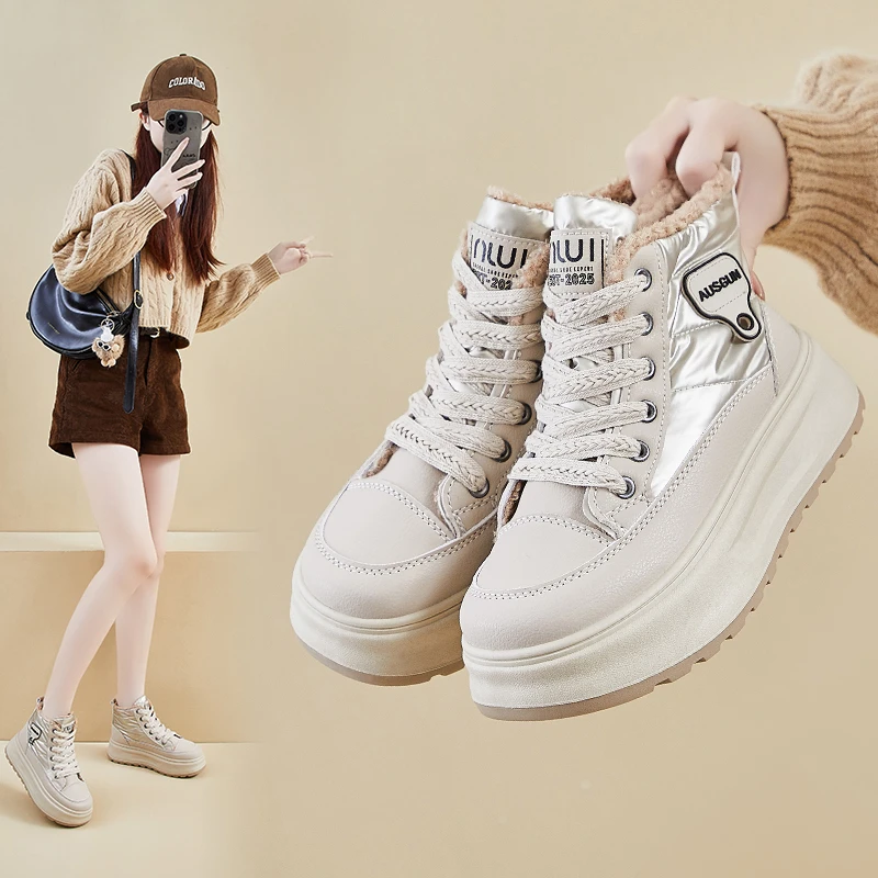 

Women's Winter High Quality Insulation High Top Boot Thick Bottom Heightening Fleece Lined Bestselling Round Toe Boots