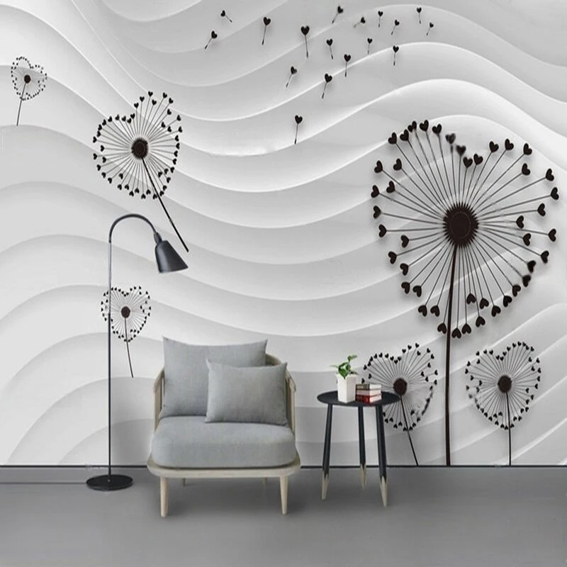 Three-Dimensional Striped Abstract Heart-Shaped Dandelion Wall Decoration Mural For Living Room And Bedroom Luxurious Style