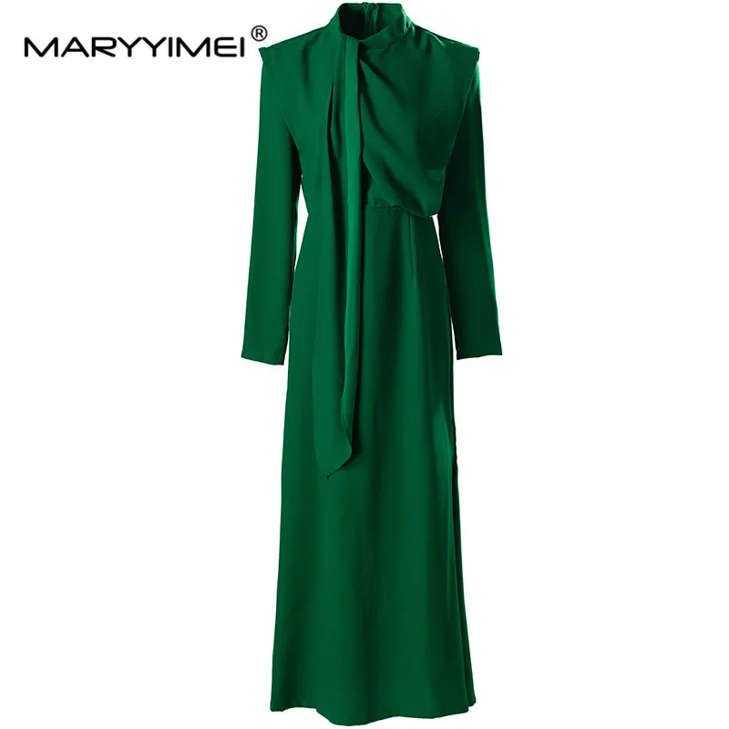 

MARYYIMEI Women's Elegant Commuter Dress Long-Sleeved High waist Solid Color Autumn and Winter Office Work Dresses