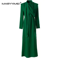 MARYYIMEI Women's Elegant Commuter Dress Long-Sleeved High waist Solid Color Autumn and Winter Office Work Dresses