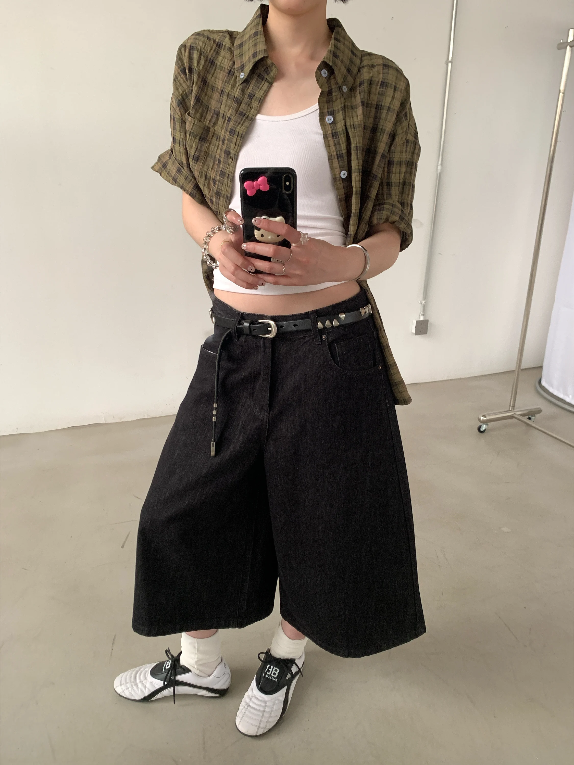 XXDIRLY جينز أمريكي بسيط عالي الجودة فضفاض مستقيم الساق جينز نسائي غير رسمي متوسط الطول صيفي l الخصر