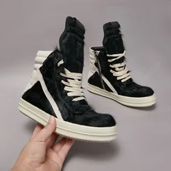 Ricks Men Shoe Women Ro casual shoes Zip Lace Up Sneaker Ankle Boot Flat High Top shoe Horsehair Shoe Owen Black Horse Hair Boot