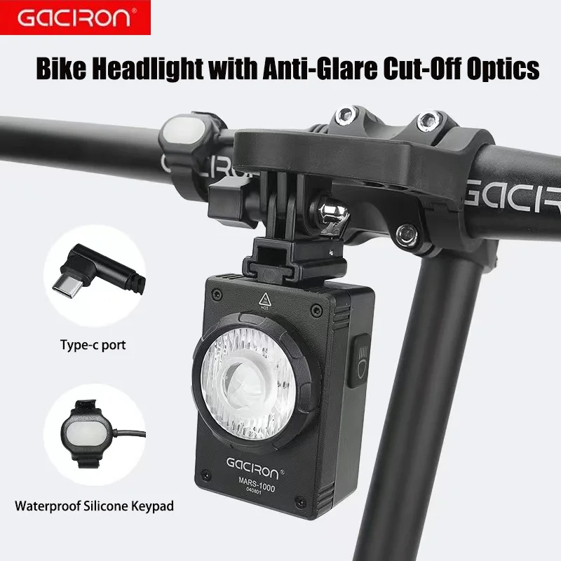 

Gaciron Bicycle Hoisting Headlight 1000lm Anti-glare For Road Cycling IP67 Waterproof USB-C Rechargeable Bike Lamp