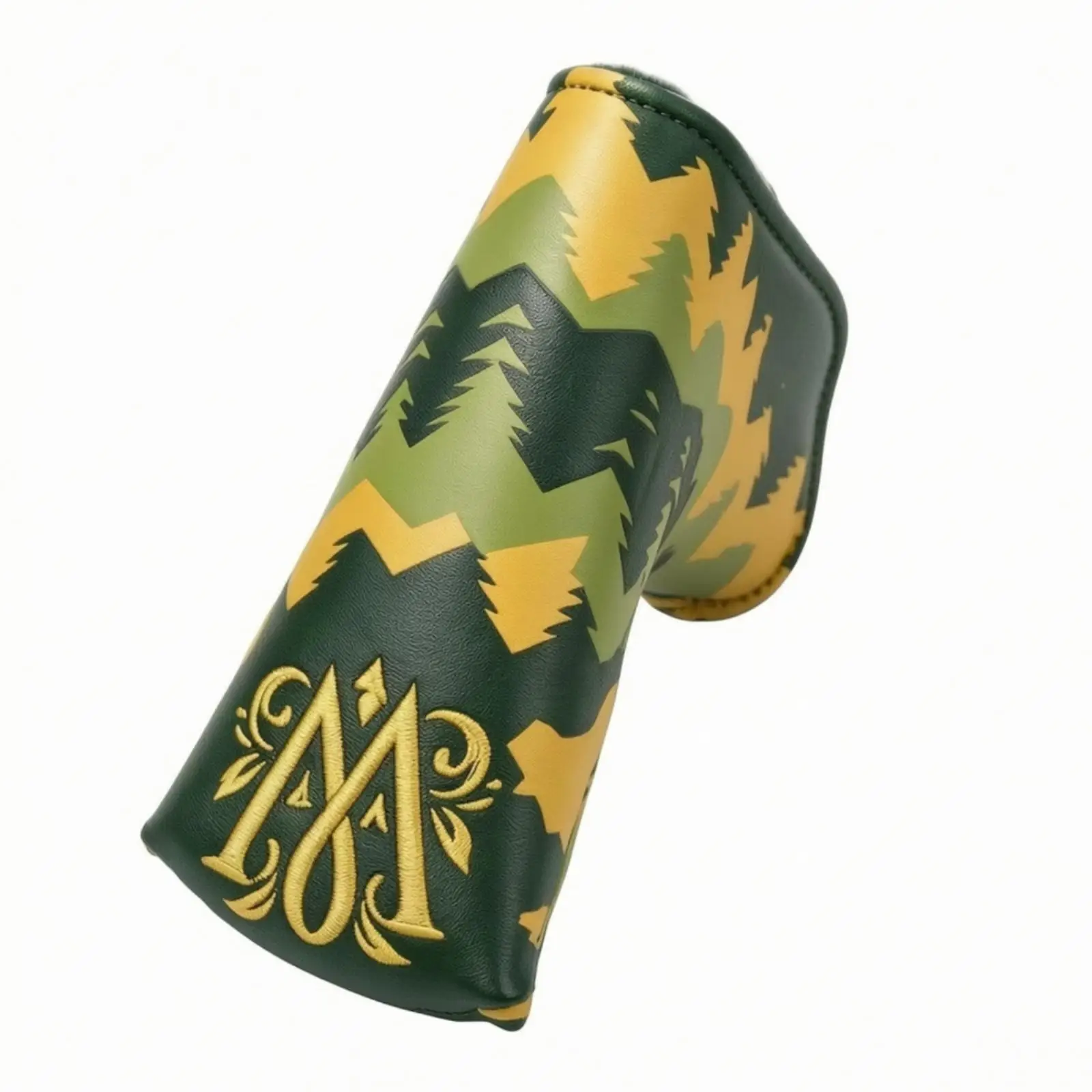 stylish-dark-green-golf-putter-headcover-with-printed-pattern-soft-flannel-interior-fits-standard-blade-putter