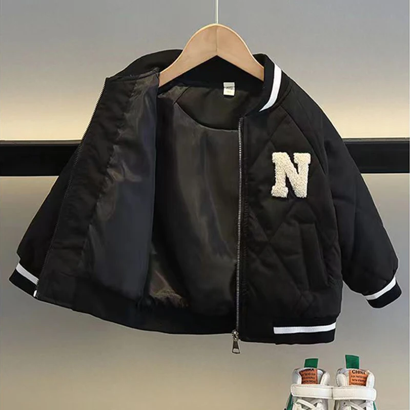 New Autumn Winter Boys Baseball Jacket Thick Keep Warm Outdoor V-neck Coat For Kids Children Sport Outerwear Birthday Present - view 3