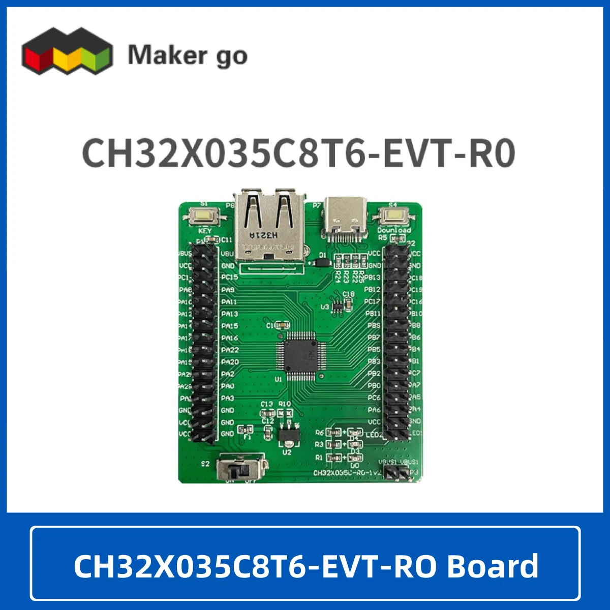 Placa do desenvolvimento do Elementaire, CH32X035C8T6-EVT-R0, CH32X035C8T6, RISC-V, USB, paládio, MCU, tipo C, EN, PHY, 48MHz, WCH