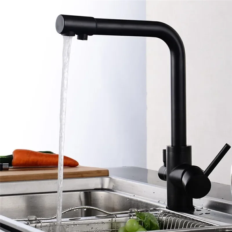 Gold/Black Basin Faucets Filter Kitchen Faucets Deck Mounted Mixer Tap 360 Rotation with Water Purification Features Mixer Tap