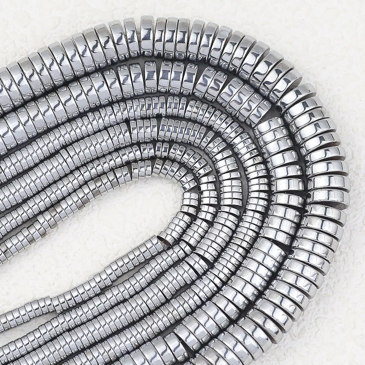 15'' versilberte flache runde Münze Hämatit Naturstein Spacer lose Perlen 3/4/6/8mm für DIY Schmuckherstellung Armband Halsketten