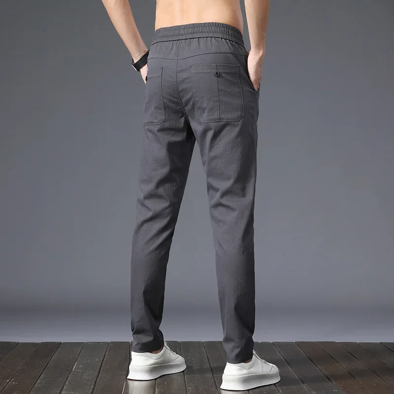 Freizeithosen für Herren, Basic-All-in-One-Kordelzug, dünn, dehnbar, hoch, schlank, gerade Hosen, für Erwachsene, Gentleman, bequem, locker