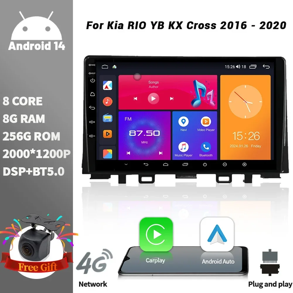 

Android For Kia RIO YB KX Cross 2016 - 2020 WIFI 2DIN GPS Car Radio Multimedia Player Navigation Wireless CarPlay Screen Stereo