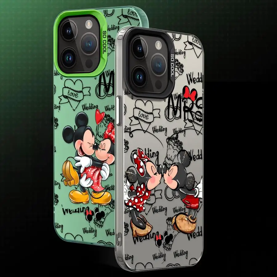 حافظة هاتف بغطاء ناعم لهاتف آيفون 16e 14 15 16 Plus 11 12 13 Pro Max Disney Love ميكي ميني