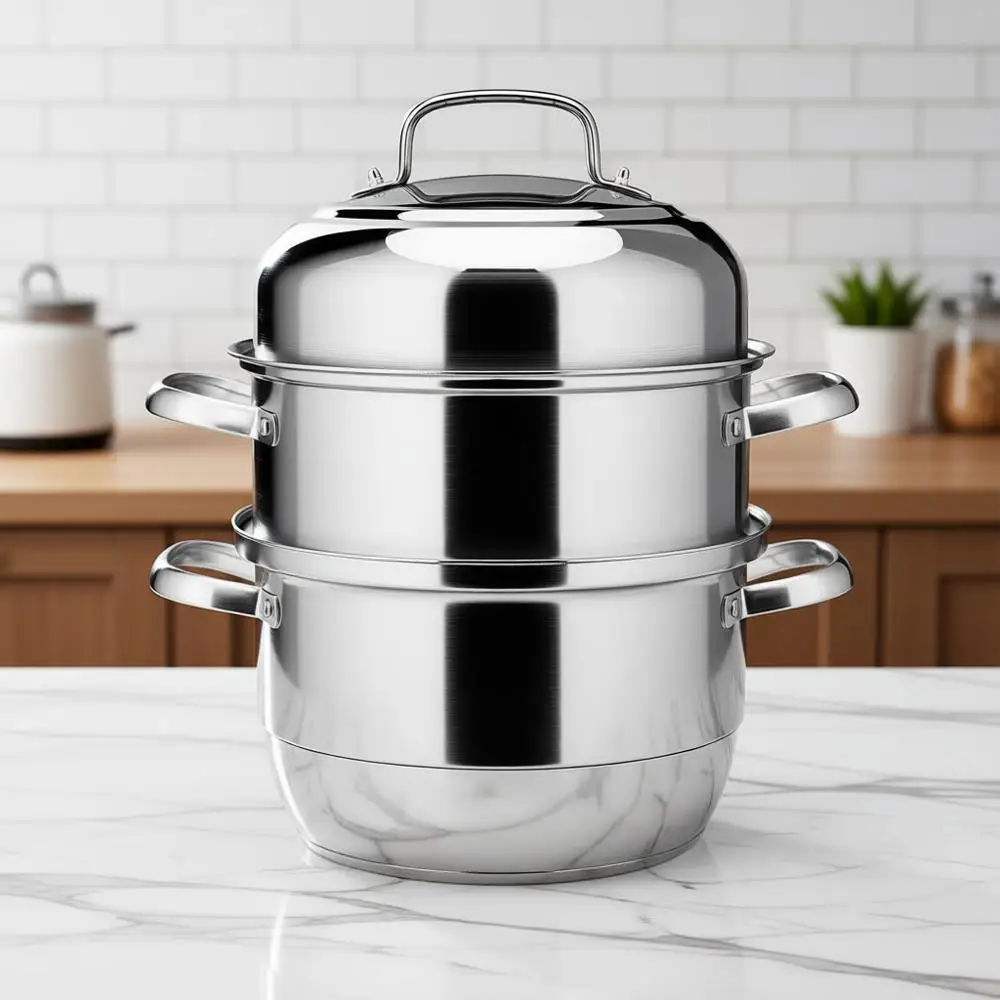 

Трехъярусная пароварка из нержавеющей стали 28 см (11 дюймов) для индукционных плит, для приготовления на пару или пельменей