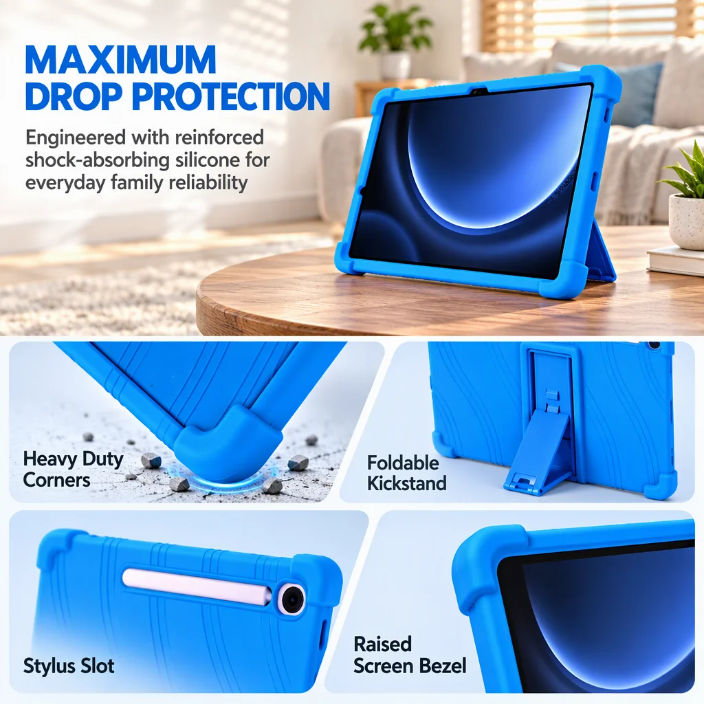 Protective Kickstand Case for the Samsung Galaxy Tab S9 FE (10.9-inch Tablet)Shock-Absorbing Shell with Adjustable Stand