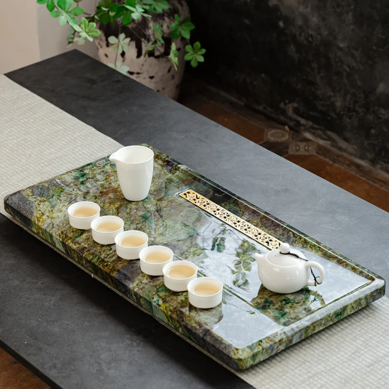 Ceremony Marble Tea Tray Pot Drainage Stone Chinese Green Ash Living Room Tea Tray Hospitality Coasters Bandejas Home Products