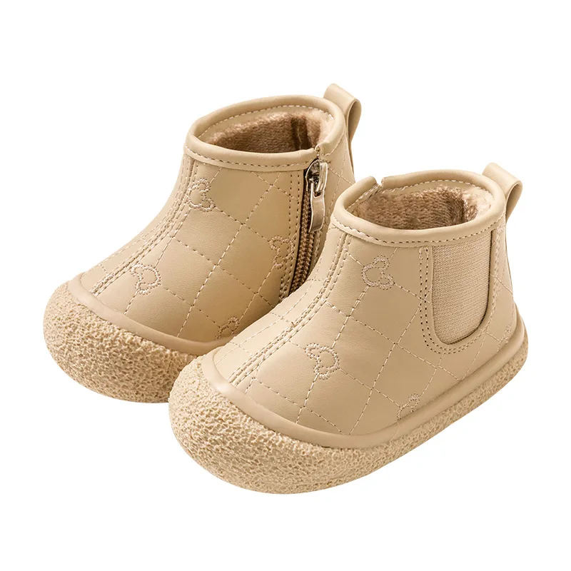 Winter New Warm Cotton Girls Boots Children Fleece ankle Boots Soft-Soled Anti-Kick Doc Martens Zipper Solid Color Toddler shoes