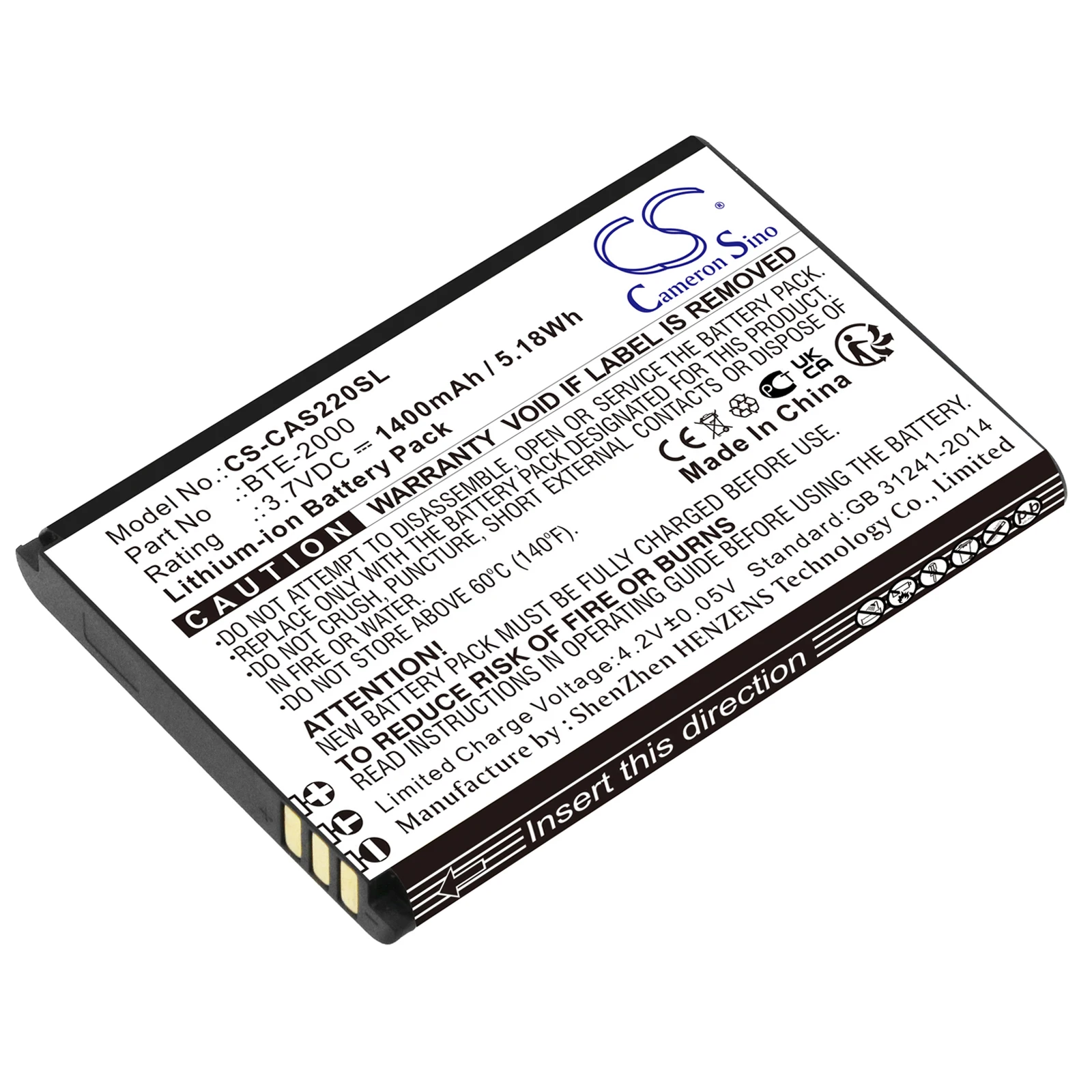 

Li-ion Mobile, SmartPhone Battery for CATERPILLAR, 3.7V, 1400mAh, Compatible Models: CAT S22, CAT S22 Flip