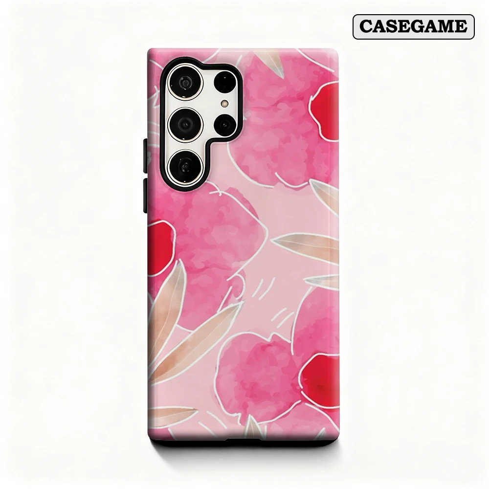 Funda de teléfono con flores de acuarela rosa para Samsung Galaxy S25 Ultra S24 S23 Ultra Plus, funda trasera de doble capa a prueba de golpes