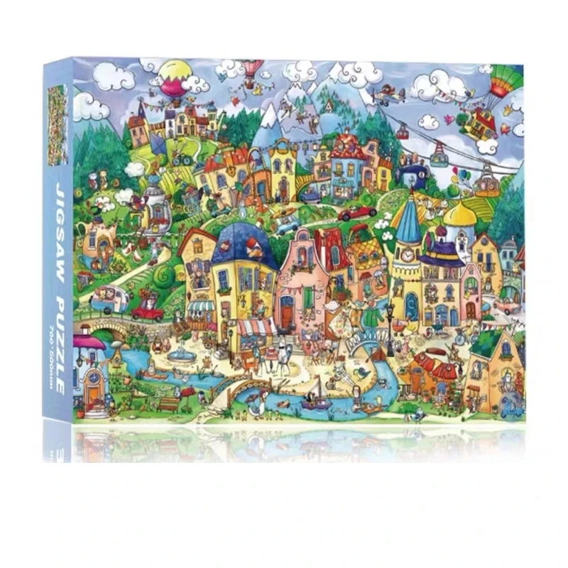 70*50cm Adult 1000 Pieces Jigsaw Puzzle Happy Town Beautiful Landscape Paintings Stress Reducing Toys Christmas Gifts