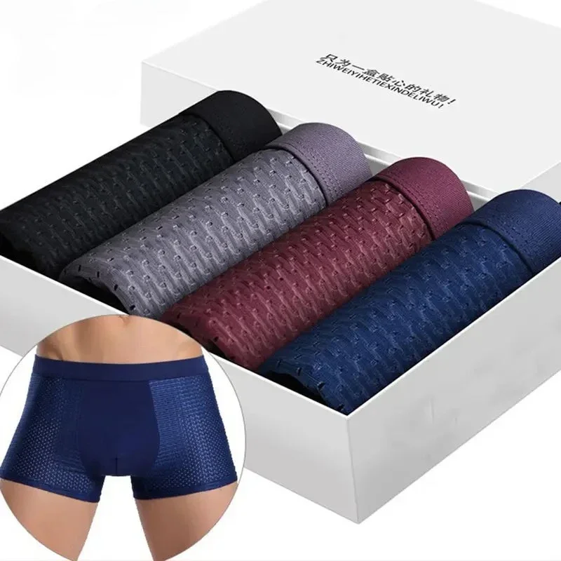 4pcs Men Mesh Underwear Super Breathable Quick Drying Men's Underwear Solid Color Premium Fabric Men's Underwear Plus Size Gift