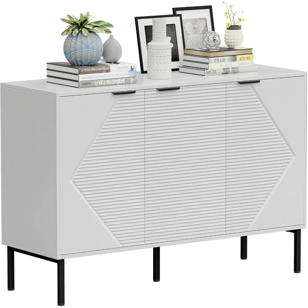 خزانة بوفيه جانبية رائعة مع مساحة تخزين، وخزانة تخزين مخددة مع 3 أبواب وأرفف قابلة للتعديل، وكابينة حديثة