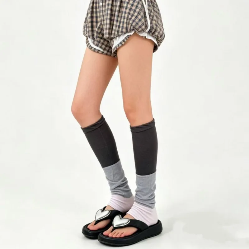 Dopamine Thin Three-Color Splicing Leg Warmers for Women Girls, Y2K Gradient Color Block Knee High Leg Covers JK Street Socks