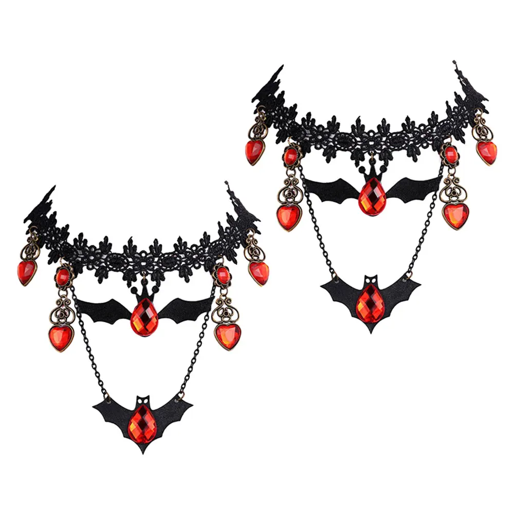 

2Pcs Vintage Bat Necklace Halloween Goth Vampire Choker Necklace Women Horror Party Costume Jewelry Halloween Jewelry for Women