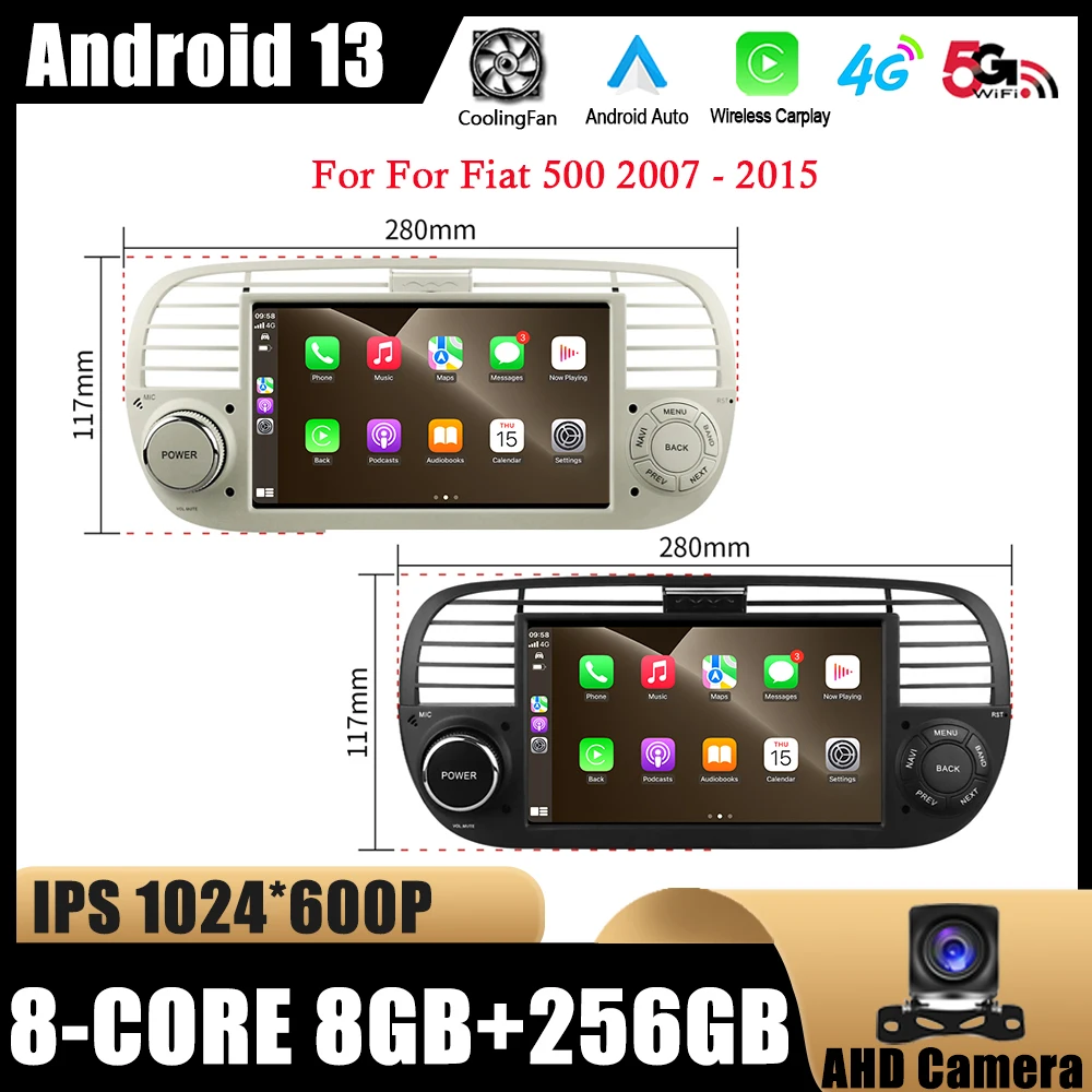 For Fiat 500 2007-2015 Android 13 Car Multimedia Player GPS Navigation Auto Head Unit BT Radio Video Stereo 4G WIFI DSP NO 2DIN