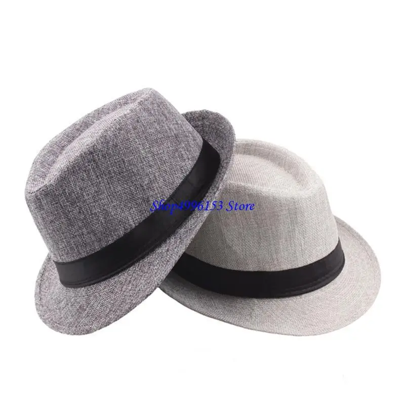 Q0KE Fedora pour hommes femmes unisexe classique 1920 Gangster Fedora chapeaux avec bandes noires décorations couleur unie