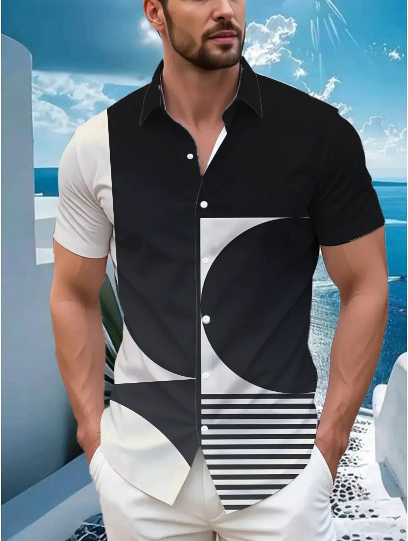 Summer Stylish Men's Hawaiian Shirt Man Short Sleeve Bold Party Print Lightweight Breathable Urban Fashion Tops