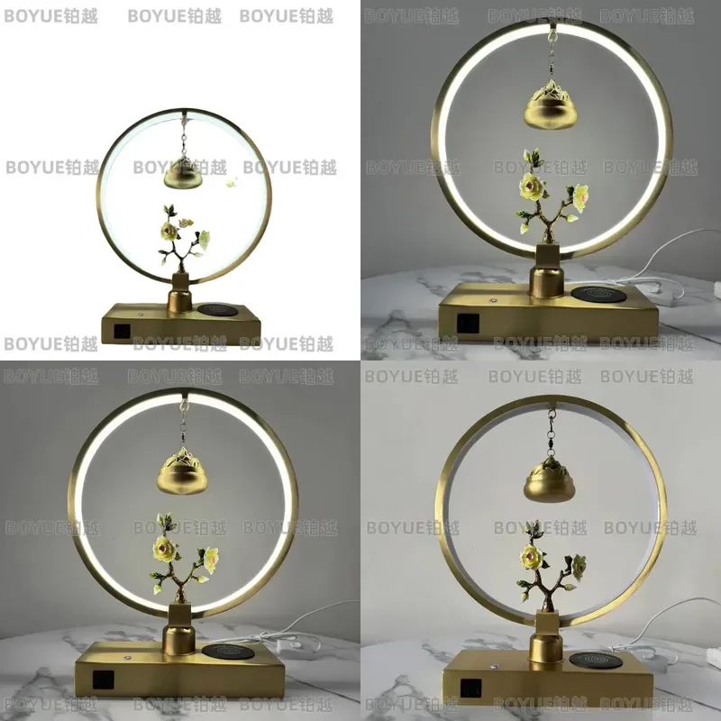 Pure Copper Enamel Zen Incense Burner Backflow Aromatherapy Diffuser Creative Living Room Decor Wireless Charging Desk Lamp