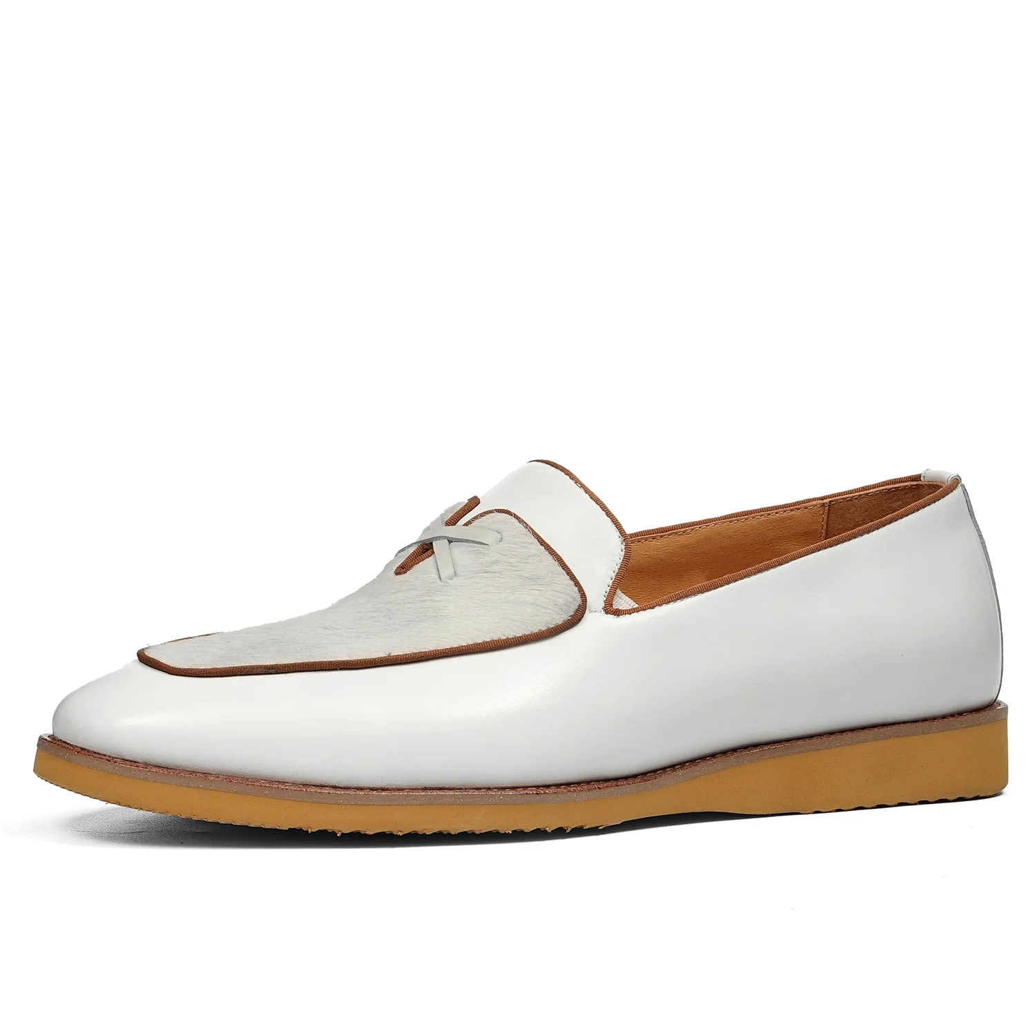 

White genuine leather loafers men new British style suitable business and commuting, slip-on shoes grooms and wedd
