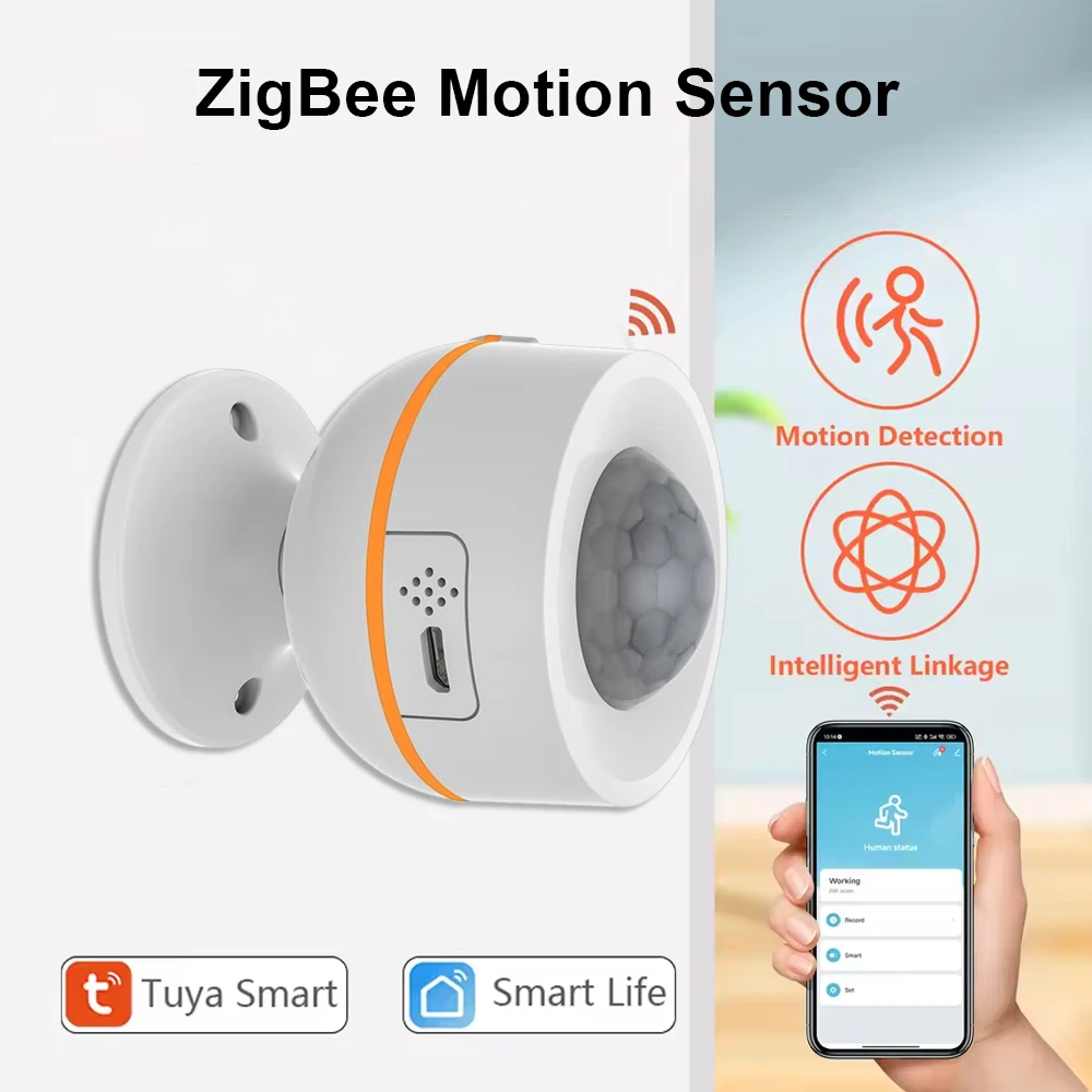 

HomeKit and ZigBee PIR Motion Sensor USB Charged and Battery Power Infrared PIR Support Tuya App/Smart Life App/Apple Home APP