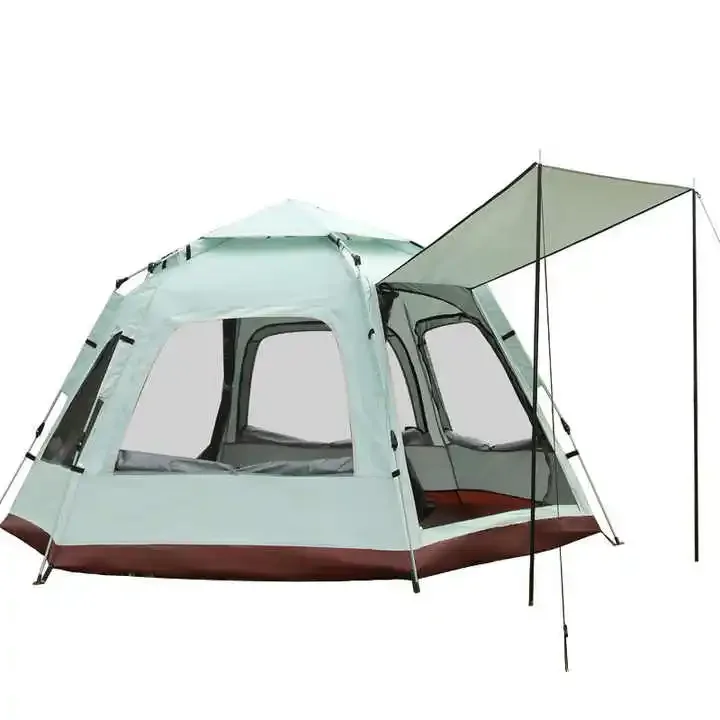 5-8 people automatic camping double-layer hexagonal tent with one bedroom low-cost luxury waterproof hiking tent