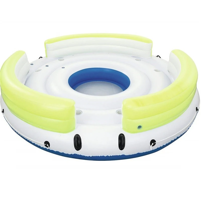 6 Person Round Island Inflatable Floating Drainage Upper Party Lounge Chair Inflatable White Swan