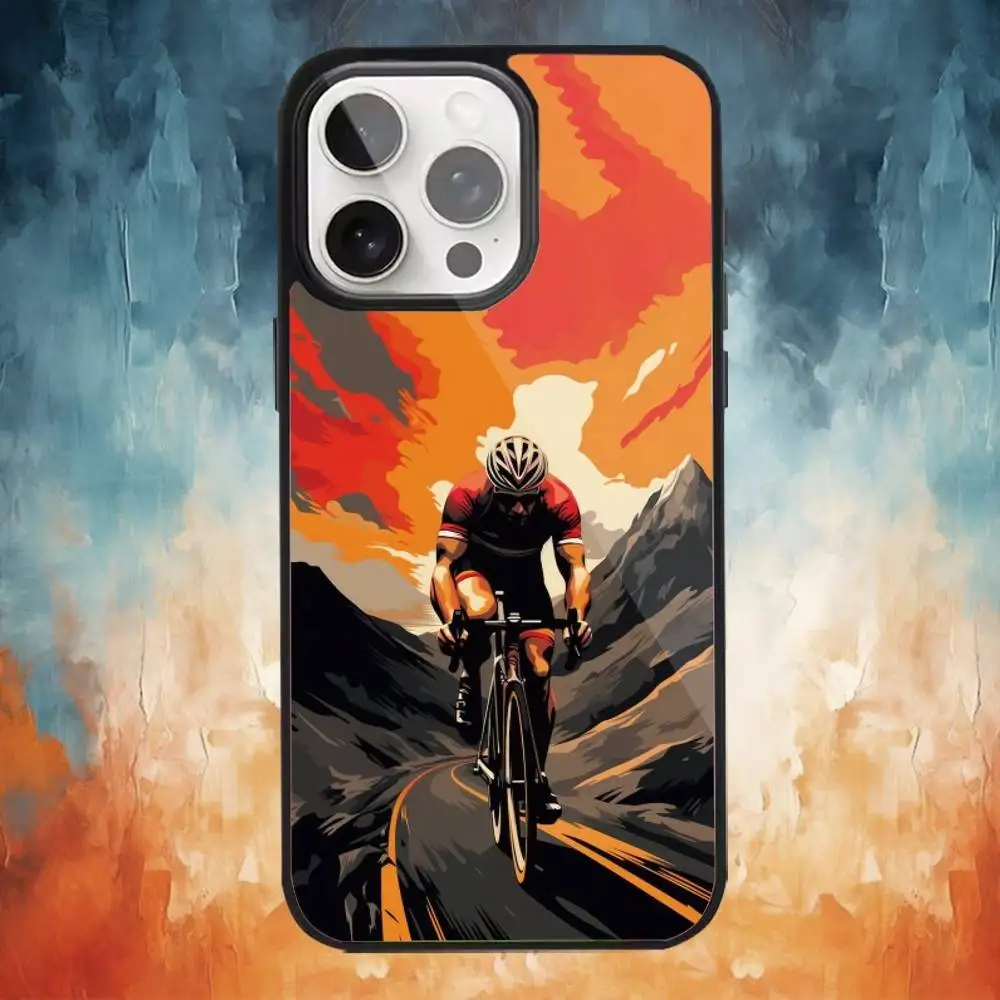 Casing Ponsel Seni Bersepeda Sepeda Gunung Untuk iPhone17,16,15,14,13,12,11 Plus,Pro Max Pengisian Daya Nirkabel Magnetik Magsafe