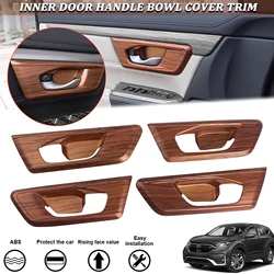 4pcs Peach Wood Grain Interior Door Handle Bowl Panel Cover Frame Decoration Trim For Honda CRV 2017 2018 2019 2020 2021 2022