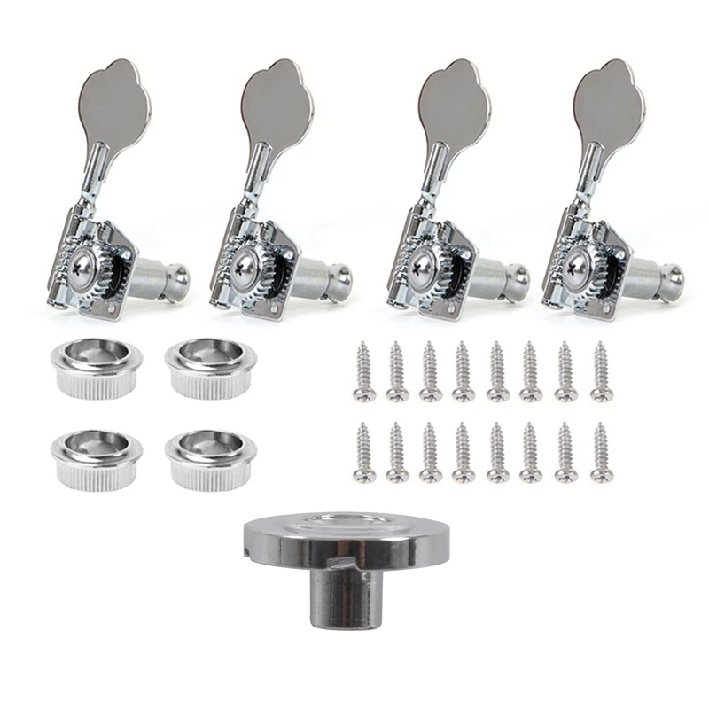 

ONGE 1X Pure Vintage -Style Jazz Bass/Precision Bass String Guide - Chrome & 4Pcs Guitar Tuning Pegs Electric Bass Tuner Peg