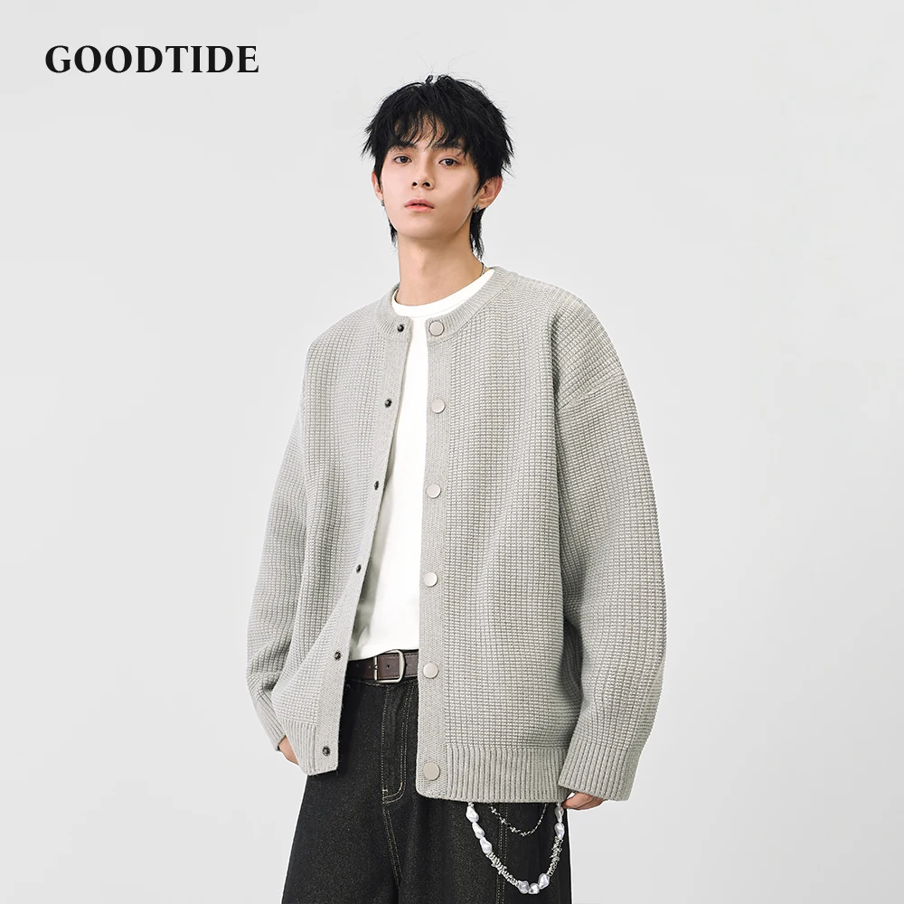 Fashion Men's Casual Crew Neck Cardigan 2025 Winter New Ribbed Knitted Jacket Button Front Soft Long Sleeve Outerwear Top