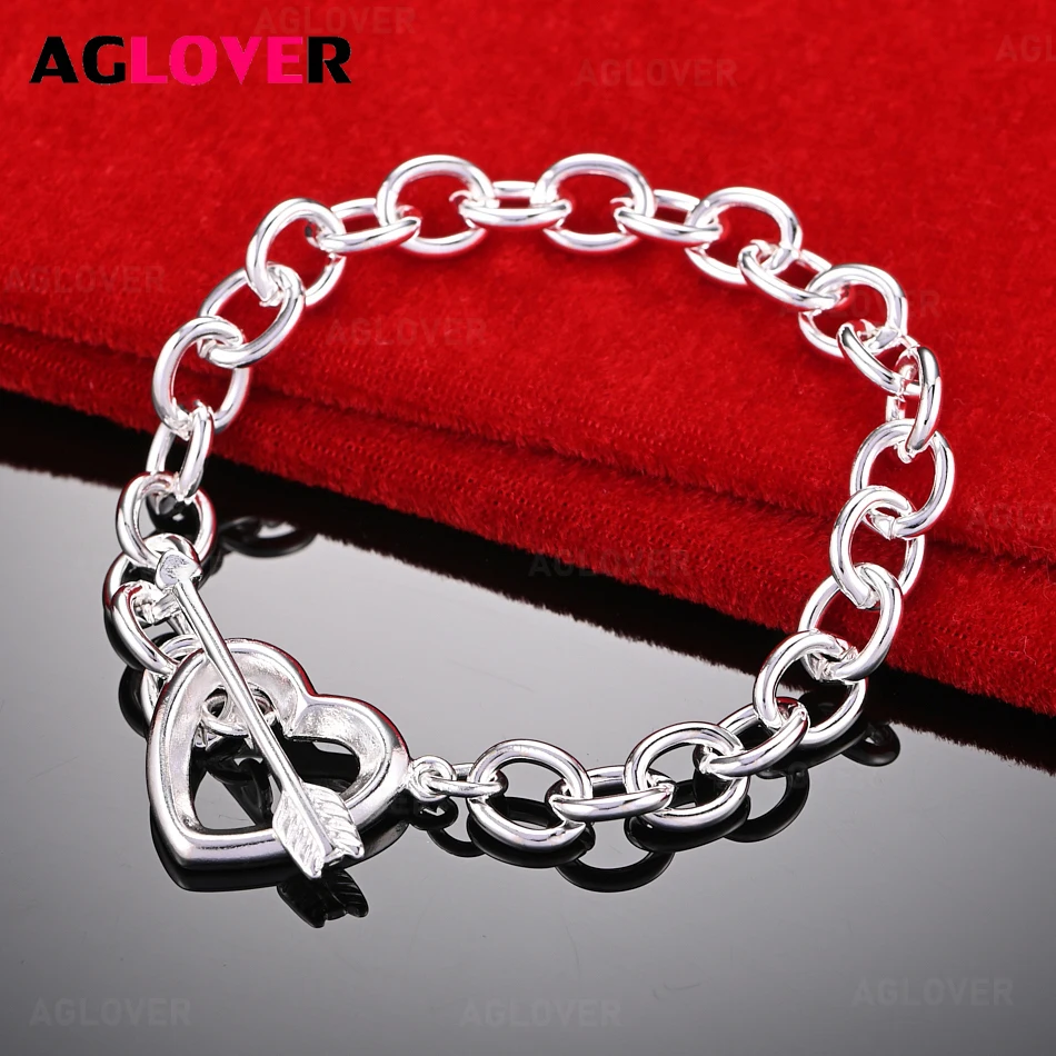 

AGLOVER 925 Sterling Silver Love Ring Pendant Chain Bracelet Fashion Elegant Women Party Jewelry
