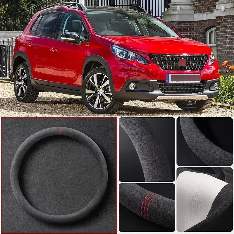 

Alcantara Anti-Slip Black Suede Leather Car Universal Steering Wheel Cover For Peugeot 2008 Car Accessories