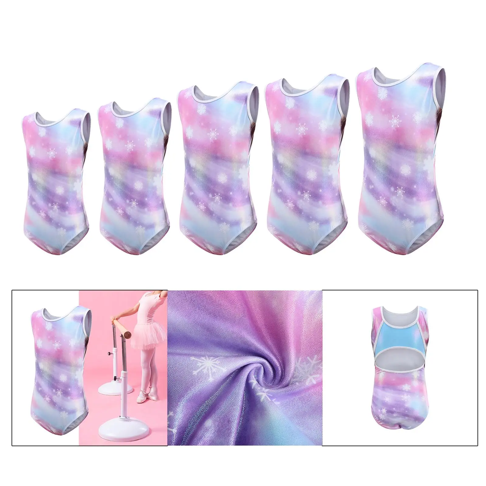 Kids Ballet Dancewear Training Leotard One Piece Bodysuit with Snowflake Print Hollow Back for Gymnastics Stage Performance