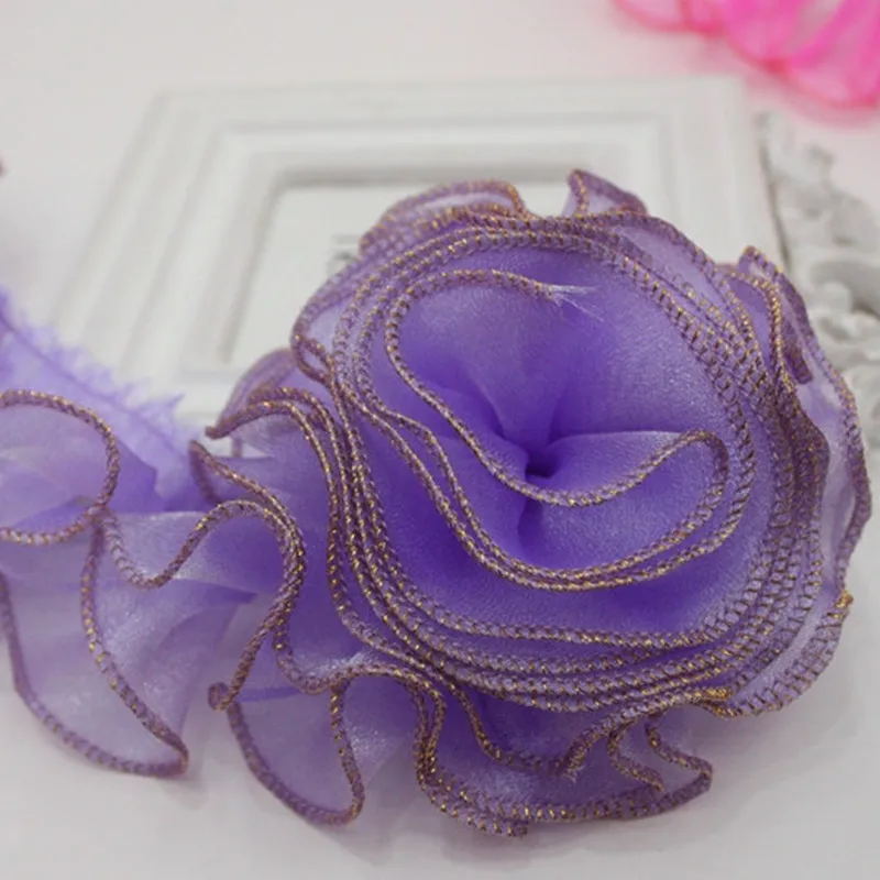30yards gold edge Ruffle Ruffle Lace Edge Trim Pleated Ribbon Fabric Hem 2.16\'\'Width